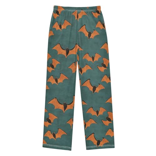 Boys' Pants Halloween Orange Bat Long Bottoms Jogger Pants Elastic Waist Trousers with Pockets S-XL