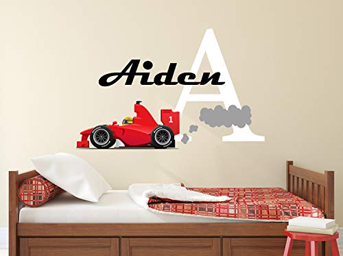 Custom Racing Car Name Wall Decal - Racing Decor - Nursery Wall Decals - Baby Boy Room Mural Art Decor Vinyl Sticker (46"W x 30"H)