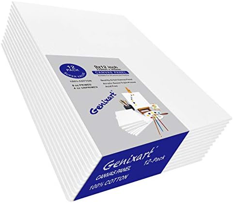 Genixart White Blank Canvas Panels, 24x30cm / 9"x12" Inch 12 Pack, Primed Professional Artist Canvases Boards for Acrylics & Oils Painting