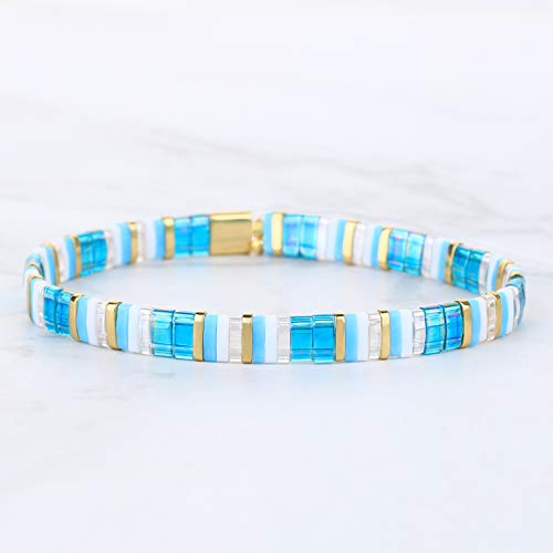 Image of KELITCH Women Stretch Bracelets Pearl Charms Tila Shell Beaded Friendship Bracelet
