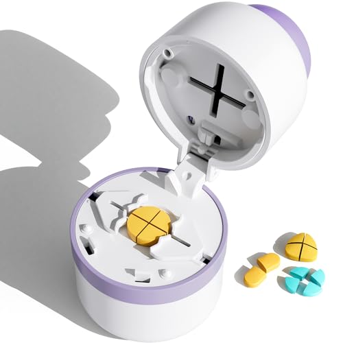 Pill Cutter - Pill Splitter for Small Pills with Stainless Steel Blade in one Third/Fourth Suitable for Cuting Vitamins Tablets (1-4 Purple)