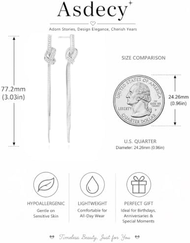 925 Sterling Silver Tassel CZ Chain Drop Dangle Earrings for Women — view 2