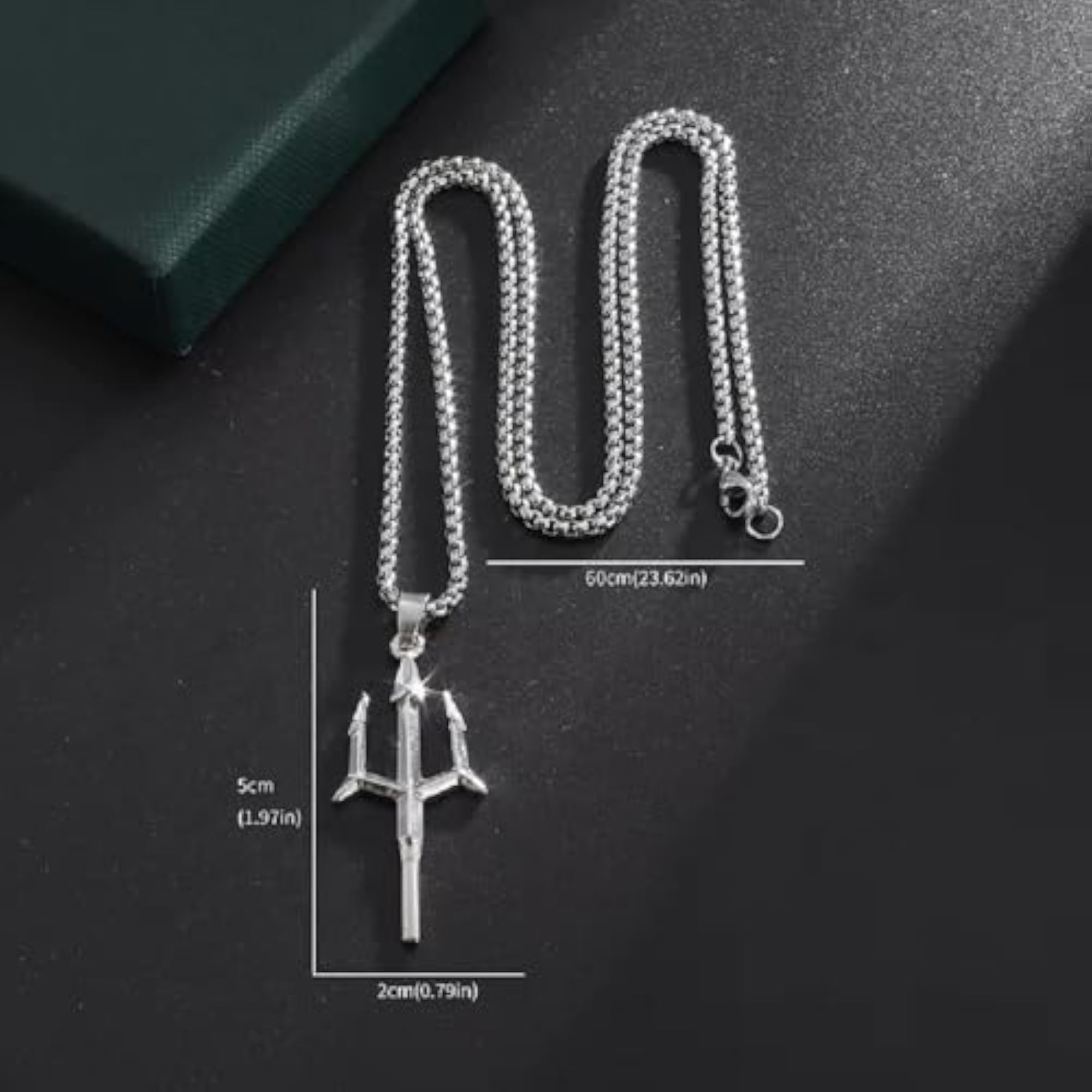 Men's Stainless Steel Silver Trident Locket Pendant Necklace