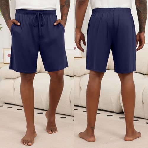 Image of Ekouaer Men's Pajama Shorts Soft Sleepwear Bottoms Elastic Waistband Loungewear Breathable Men Shorts with Pockets