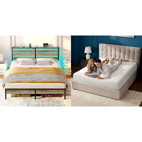 Rolanstar King Size Bed Frame with 6 Inch Gel Memory Foam Mattress LED Metal Platform Bed with USB