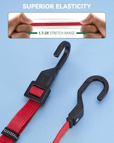 Image of 36 inch Flat Adjustable Bungee Cords with Hooks, 3X Faster to Adjust the Length | LUCKY STRAPS 6 Pack Red Heavy Duty Bungee Straps for Cargo, Camping, Bike, Truck, Roof Rack, Motorcycle, Outdoor Use