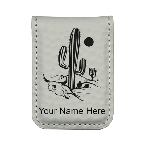 LaserGram Slim Magnetic Money Clip, Cactus, Personalized Engraving Included (Golf White)