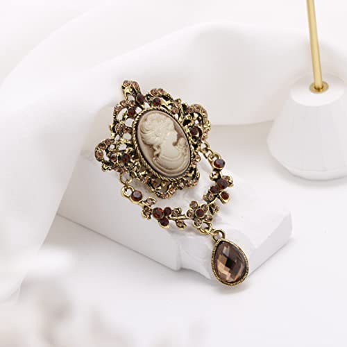 Image of lureme Vintage Elegant Victorian Lady Beauty Cameo with Crystal Brooch Pin (br000017)