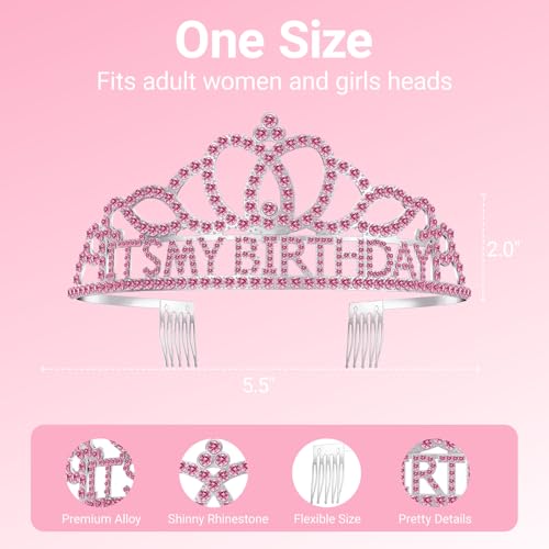 Birthday Tiara and Crown with Sash, Birthday Tiara for Women Party Pink