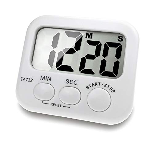 Borminy Digital Kitchen Timer Large Screen Large Font Display Magnetic Back Cooking Timer Loud Alarm Bracket Simple Operation White Battery Included