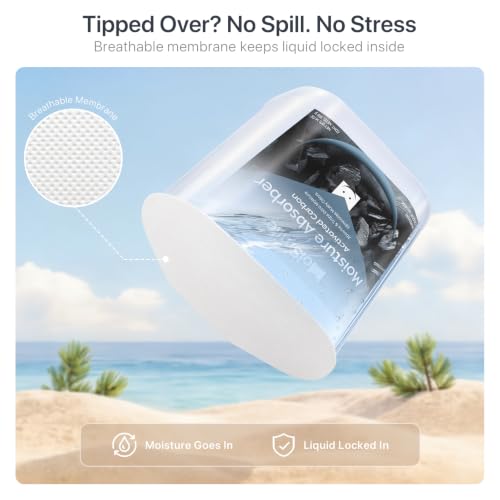 Image of Large Moisture Absorber Buckets, 14 oz Each, Activated Carbon, 3 Pack | 14 oz Net Fill with 2 oz Activated Charcoal; Visible Water Collection; Up to 90 Days; Helps Trap Musty Odors