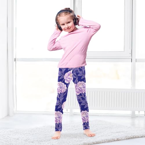 ALAZA Girls' Leggings Children's Yoga Pants Skinny Printed Dance Purple Peony Comfortable 4T3