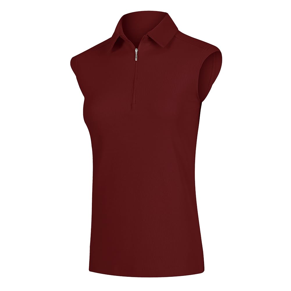 VAUTE Women's Sleeveless Golf Polo Shirts UPF 50+ 1/4 Zip Tennis Tank Tops with Collar UV Protection Shirt Quick Dry Lightweight Outdoor Athletic Shirt Burgundy Medium