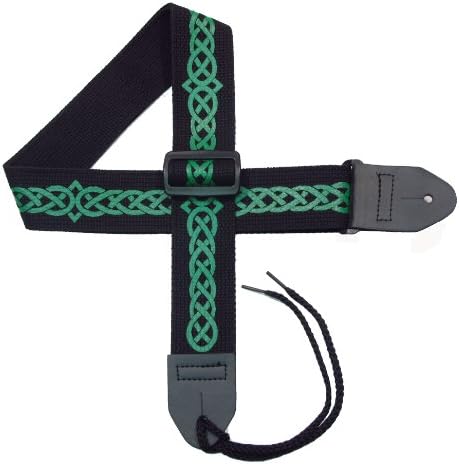 Legacystraps Celtic Guitar Strap with Celtic Knot #3-2" Cotton Strap Green on Black