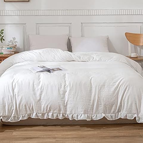 Bedorm White Ruffle Twin Duvet Cover Cover