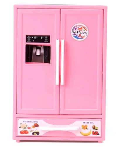Image of BKDT Marketing Toy Refrigerator /Fridge Kitchenware Role Play Set Household Kitchen Appliance Miniature Toy for Kids with Accessories Like - Ice Trays, Butter Box,Kids Toys Fridge, (Pink)