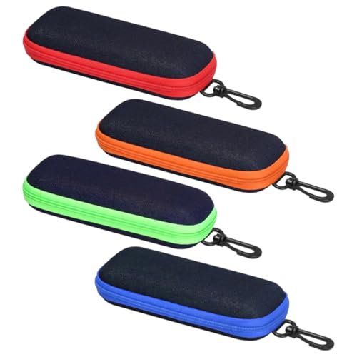 4 peças estojo de óculos capas rígidas estojos duros, estojo para óculos com fecho de correr e gancho, EVA bolsa de tecido de cowboy portátil na moda para presbiopia, óculos de sol (4 cores)