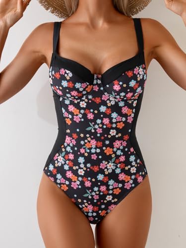 B2prity Bathing Suit for Women Slimming Push Up One Piece Swimsuit Lace Up Back Color Block Swimwear4