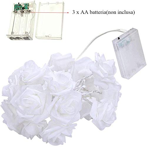 Ghirlanda luminosa a led di 10 rose bianche luce