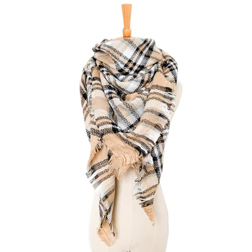 Wander Agio Womens Warm Long Shawl Winter Wraps Large Scarves Knit Cashmere Feel Plaid Triangle Scarf3