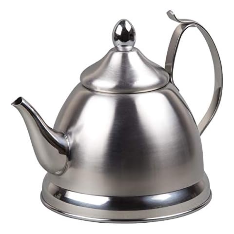 Creative Home Nobili-Tea 1.0 Quart Stainless Steel Tea Kettle with Infuser Basket and Aluminum Capsulated Bottom for Even Heat Distribution, Satin Finish Cover