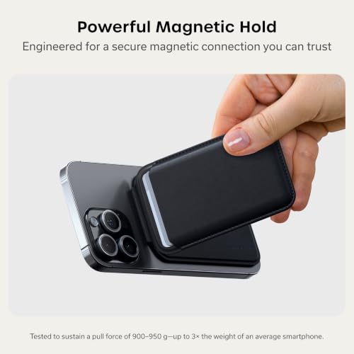 Image of Satechi Magnetic Magsafe Wallet and Double Flap Stand, iPhone Wallet with 4 Card Slots, Front Flap NFC Pass Through for iPhone 15, iPhone 14, iPhone 13, iPhone 12 - Vegan Leather, Black | Double-flap design, adjustable phone attachment, fits iPhone 12-17