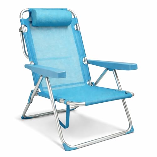 TIENDA EURASIA – Silla Playa Plegable | Metal y Tela de Textileno | 48x62x85 cm | Multiposiciones Reclinable | Azul Turquesa | Diseño Arabesque | Refuerzo en Las Patas