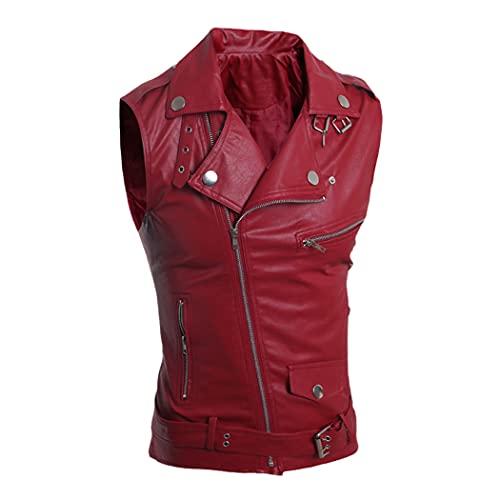 Gilet moto sans manches rouge XXL veste été simili cuir homme zippée