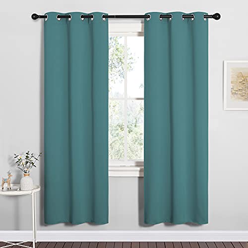 Image of NICETOWN Bedroom Curtain Panels Blackout Draperies, Thermal Insulated Solid Grommet Blackout Curtains /Drapes (Sea Teal, One Pair, 34 by 72-inch)