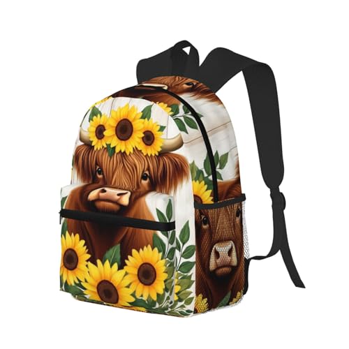 Big Capacity Anti-Theft Multipurpose Shoulder Bag for Travel Sport, Highland Cow Sunflower Bags, Daypack Backpack Durable Rucksack for Gym Outdoors Running2