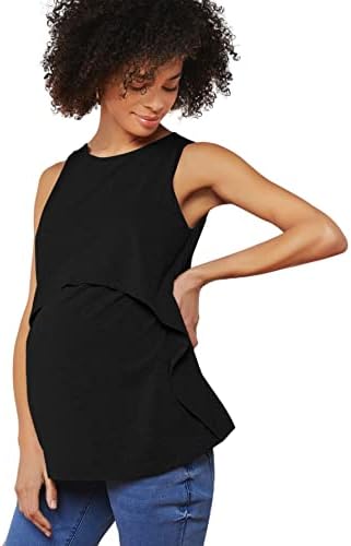 OYOANGLE Women's Maternity Sleeveless Round Neck Breastfeeding Nursing Tank Top Black M