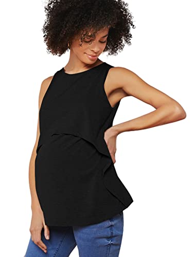 Oyoangle Women's Maternity Sleeveless Round Neck Breastfeeding Nursing Tank Top Black M #TOP3