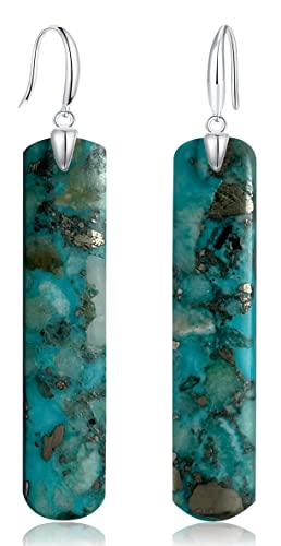 Hqfjw Vertical Bar Turquoise Stone Drop Earrings,Rare Luxury Rectangle Healing Natural Quartz Gemstone Dangle Earrings For Women Girls,S925 Sterling Silver Hooks (Stone Size:10Mm*46Mm, Stone_A) #TOP10