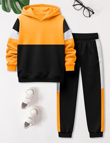 Image of Boys Clothes Long Sleeve Color-blocked Hoodie Top and Pants 2PCS Winter Sweatsuits Fall Boys Outfits 2-8 Years