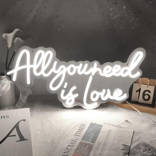 Letrero de neón All You Need Is Love, luces de neón con espejo plateado para decoración de pared del hogar, dormitorio, letreros de neón blancos para fiestas, bodas, regalos de niña