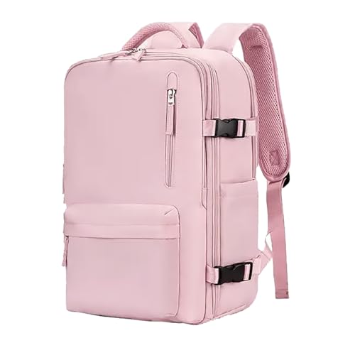 Mochila de Viagem Expansivel Masculina Feminina Mochila Para Notebook Executiva Impermeável Reforçada Cabo USB Mochilas Trabalho Escola Viagens Casual Grande Mala de Mão Escritório Academia (Rosa)