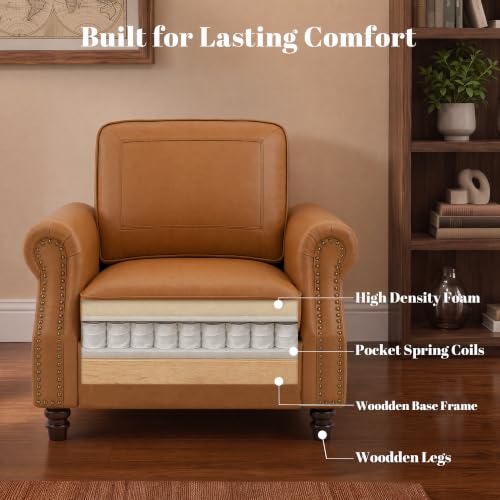 Image of Kingfun Faux Leather Accent Chair with Rolled Arms,Cream