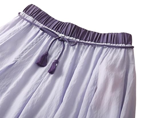 CHARTOU Women Summer Cotton Linen Midi Skirt Ruffle Swing A Line Skirt Layered Mid Long Boho Flowy Skirt Drawstring2