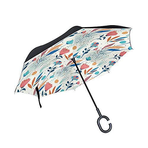 Parapluie inversé double couche anti-goutte grand motif fleurs