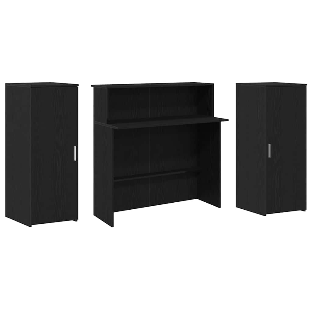 Cassette di ricevimento in legno di rovere nero, 180 x 50 x 103,5 cm, con spazio di archiviazione e armadietto, mobili da ufficio per reception, versatile, stabile e funzionale
