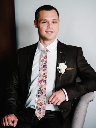 Image of Luckyvestir Ties for Men, Sage Green Cotton Floral Tie 2.76 inch Flower Printed Men's Neckties for Wedding /Groomsmen /Suit /Party