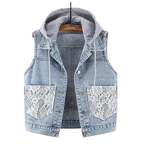Chaqueta Jean Chaleco, Color Sólido Encaje De Un Solo Botonadura Sin Mangas Con Capucha Chaleco De Mezclilla Corto, Chaqueta De Chaleco De Tamaño Grande Con Doble Bolsillo, Chaleco De Gran Tamaño Chaqueta Jean Chaleco, Color Sólido Encaje De Un Solo Botonadura Sin Mangas Con Capucha Chaleco De Mezclilla Corto, Chaqueta De Chaleco De Tamaño Grande Con Doble Bolsillo, Chaleco De Gran Tamaño