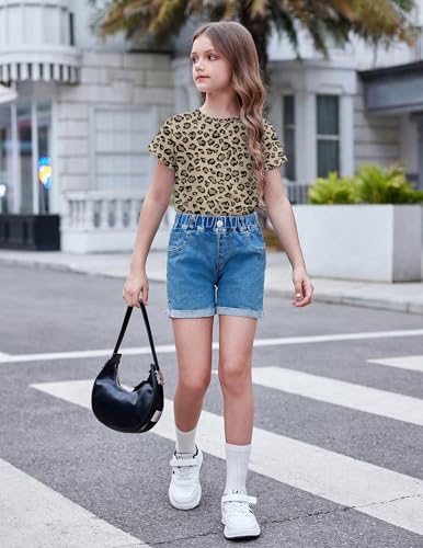 Image of Arshiner Girls Shirt Crop Tops Short Sleeve Summer Drop Shoulder Batwing Sleeve Crewneck Loose T Shirt Tee