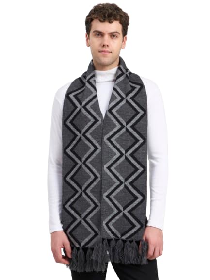 Men's Geometric Diamond Pattern Winter Scarf with Tassels-image-26