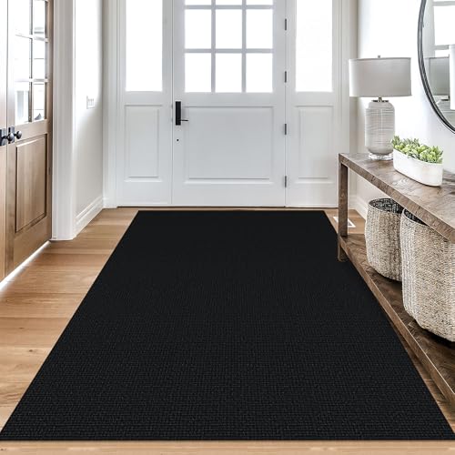 KOZYFLY 4x6 Washable Area Rug, Non Slip Living Room, Entryway Rug, Heathered Charcoal Black