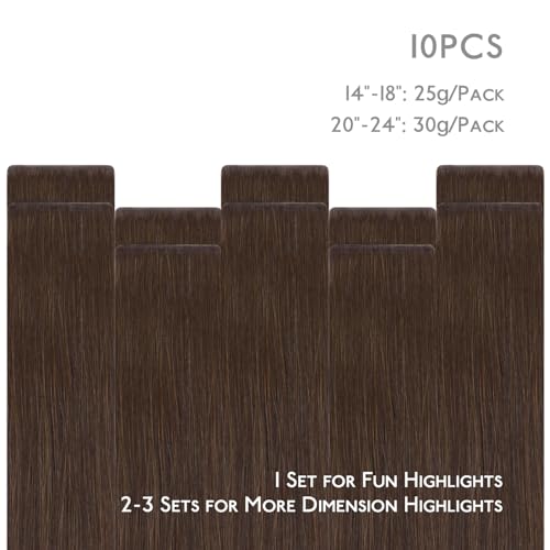Image of WENNALIFE Invisi Edge Tape in Hair Extensions Human Hair,#4,24 Inch | 24 Inch 30g 10pcs Chocolate Brown Invisi Remy Hair tensions Natural Seamless Injected Tape Straight tensiones