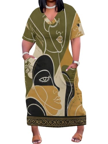 Image of PinkPatty Women's Oversize V Neck Short Sleeve Maxi Dress with Pockets