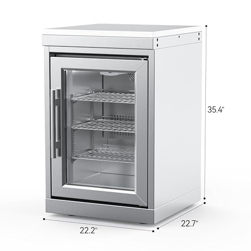 Image of Stainless Steel Outdoor Refrigerator Cabinet, 68L Built-In Single Door Refrigerator with Brushed SS Frame, 0-10C Adjustable Temp with LED Light, for Modular BBQ Grill Island