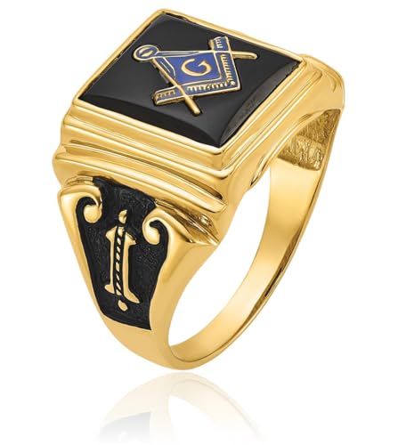 10K Solid Yellow Gold Mens Black Onyx Master Mason Signet Freemason Masonic Ring3