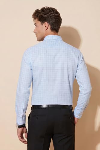 Image of Peter England Men's Micro-Checkered Formal Slim Fit Full Sleeve Shirt | Cotton Rich